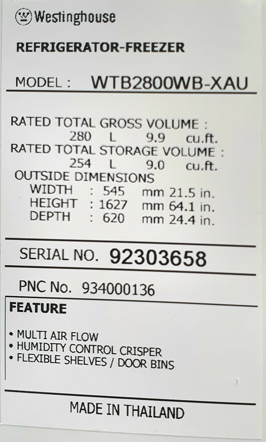 Westinghouse 280L fridge
