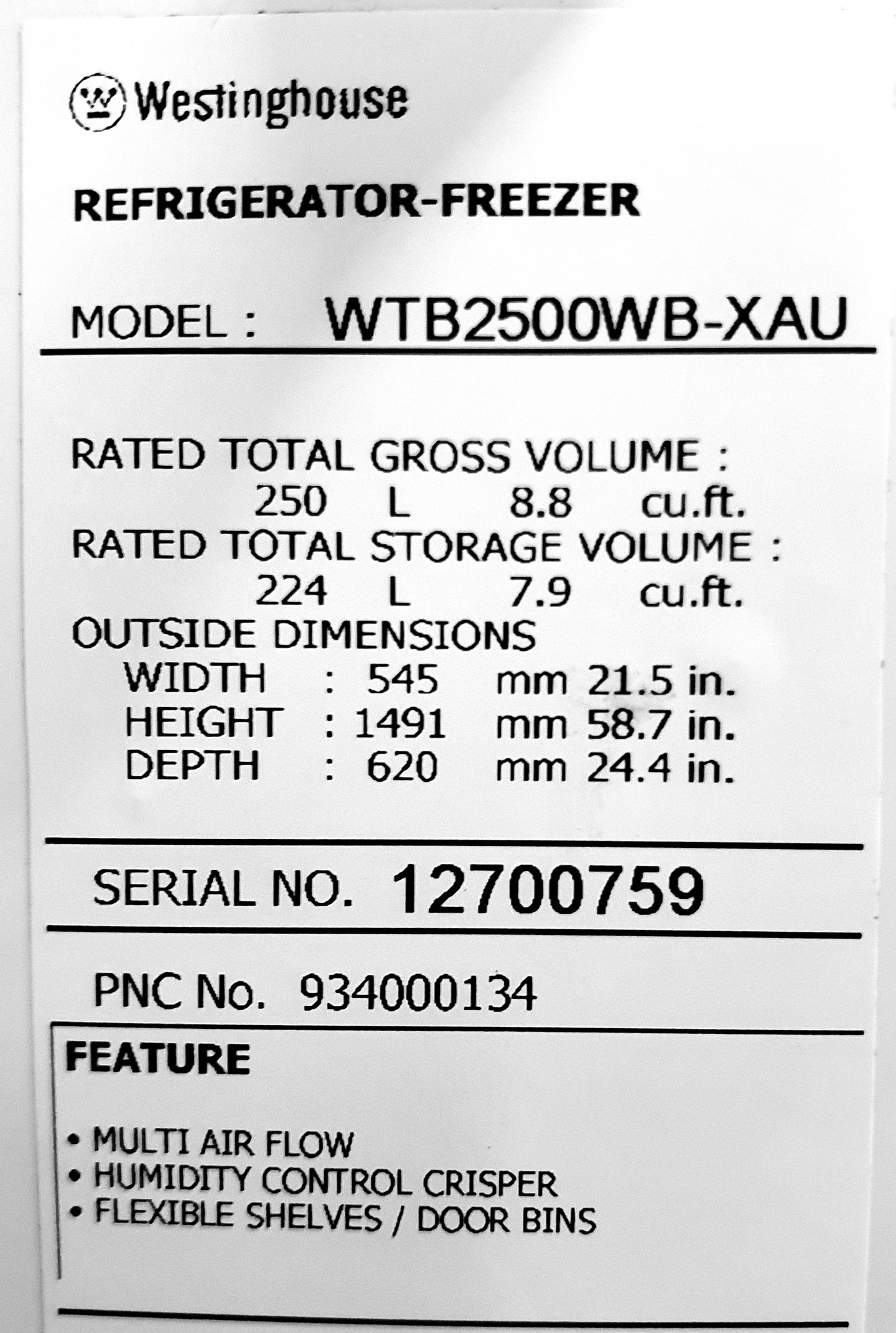 Westinghouse 250L fridge Cheap World Online