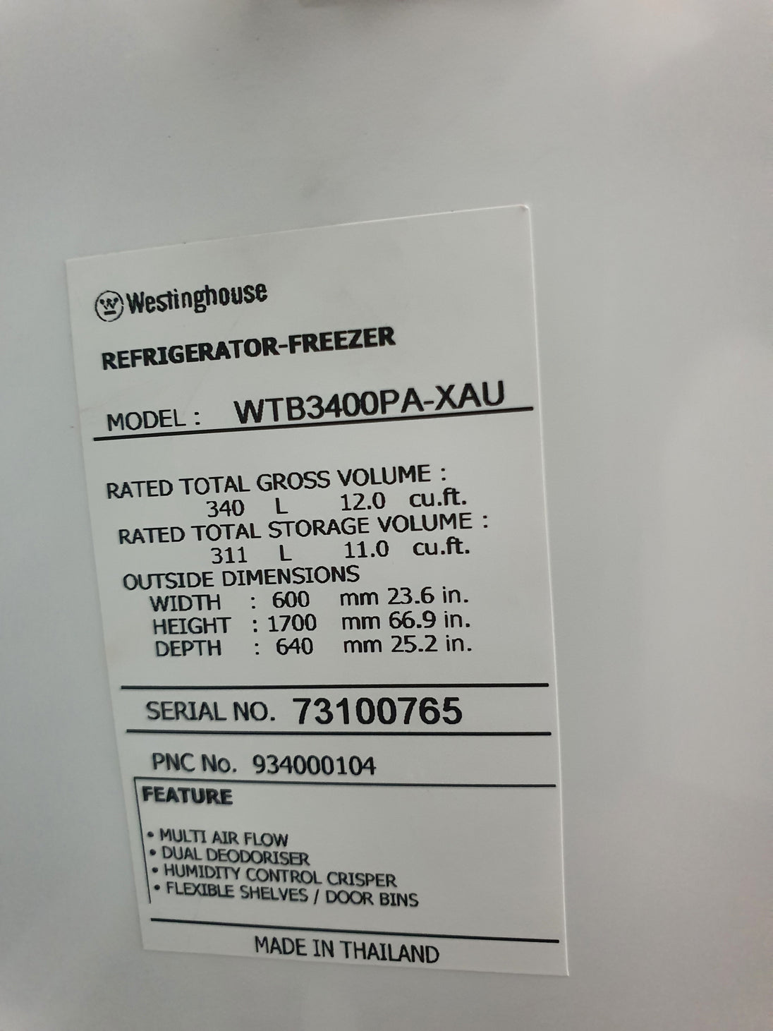 Westinghouse 340L Refrigerator Cheap World Online