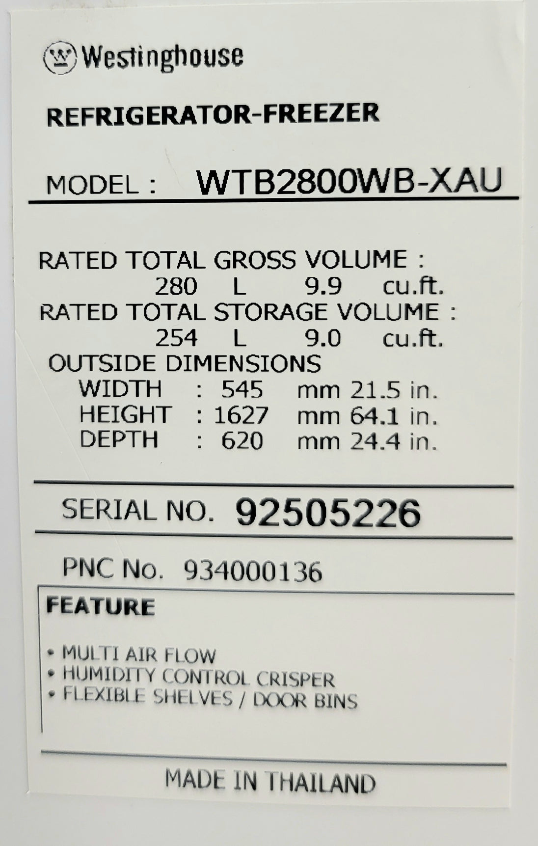 Westinghouse 280L Refrigerator Cheap World Online