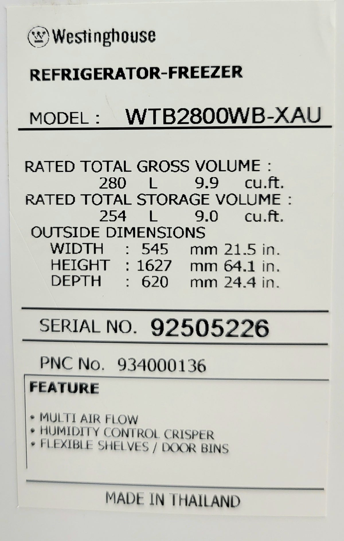 Westinghouse 280L Refrigerator Cheap World Online